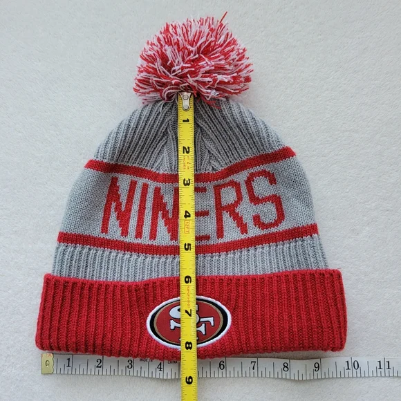 Niners Pom Beanie - San Francisco 49ers Winter Hat Red and Gray - Picture 2 of 10
